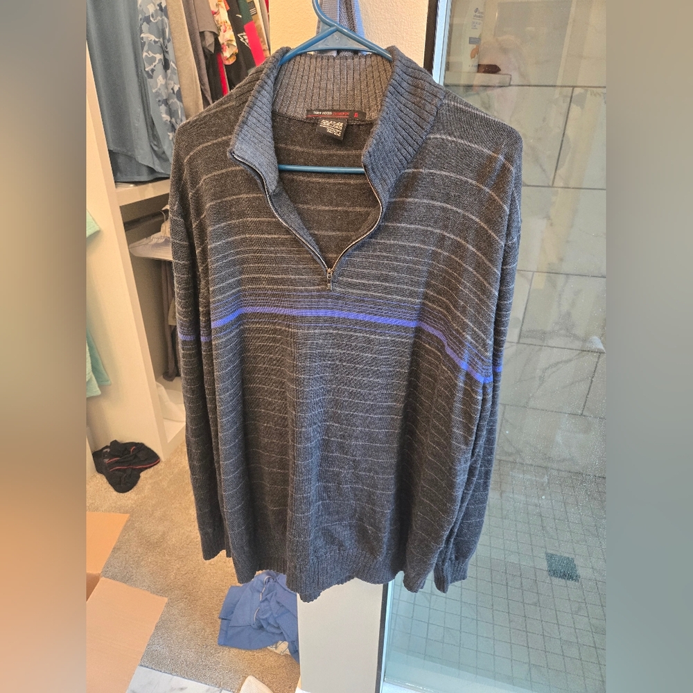 Tiger Woods Gray and Blue Zip Up Sweater XXL. Merino Wool.